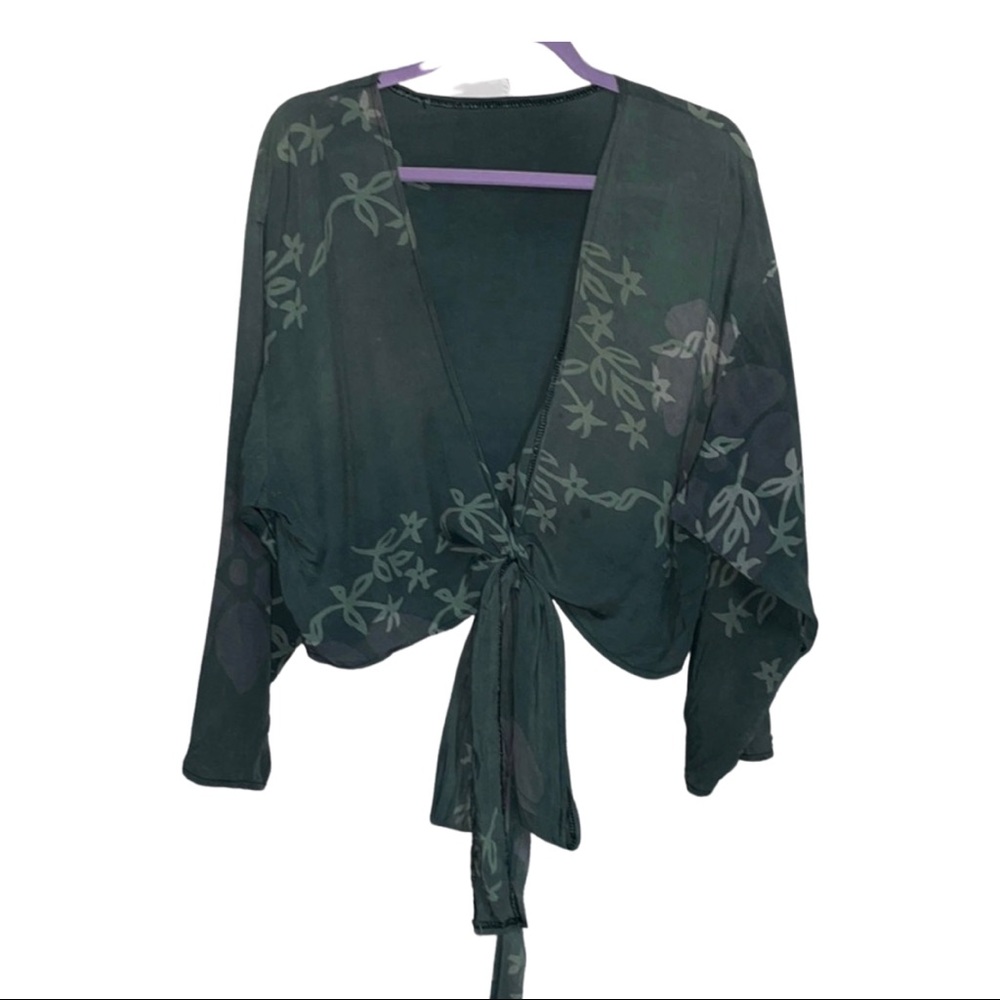 Cropped tie up wrap shirt